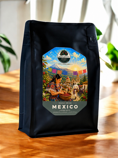 Equal Roots Mexico single-origin estate coffee in a black bag